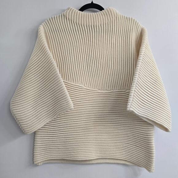 NWT Women's Cream Ribbed Sweater Wool Blend Mock Neck M Minimalist Cozy Neutral - Picture 1 of 8